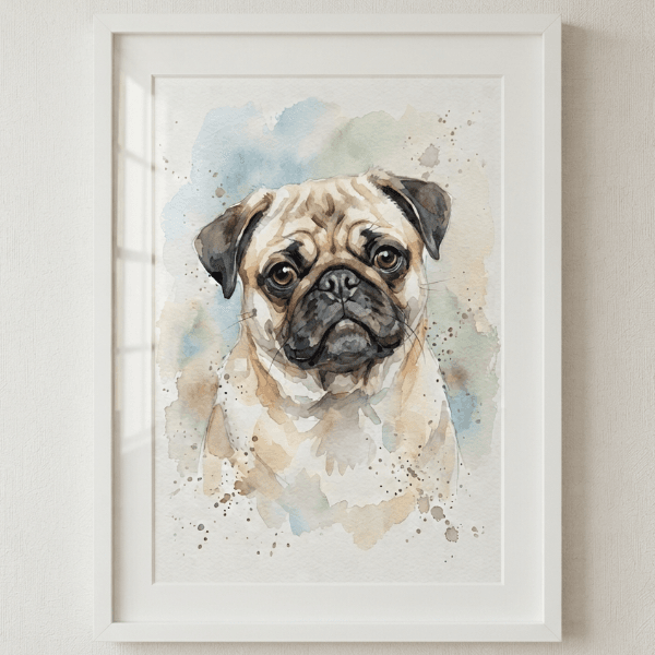 Custom Pug Portrait – Watercolor Style (Digital File)