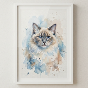 Custom Ragdoll Cat Portrait - Watercolor Style (Digital File)