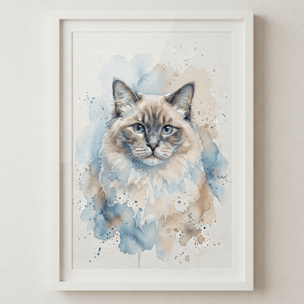 Custom Ragdoll Cat Portrait - Watercolor Style (Digital File)