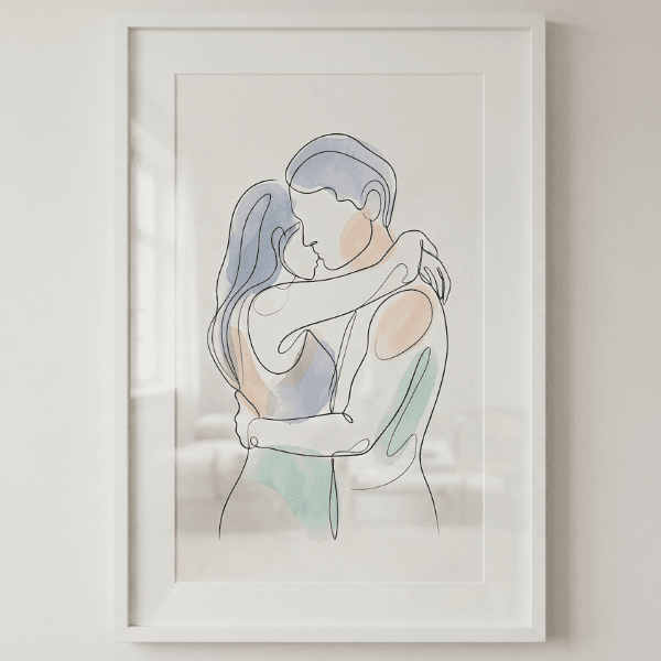 Lovers Embrace Minimalist Line Art Print (300 DPI)